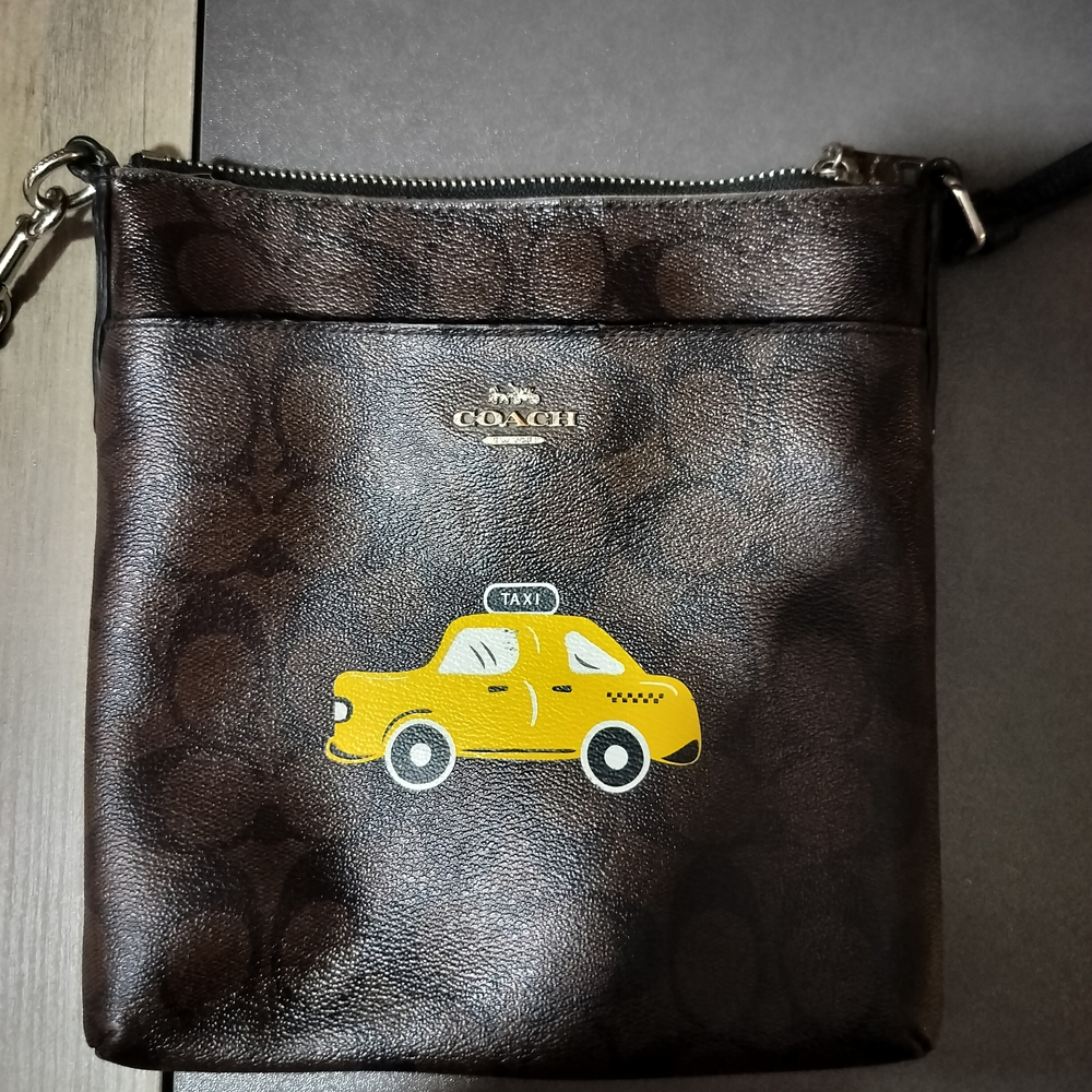 *FLASH SALE* COACH Brown Signature Leather Crossbody with Yellow Taxi Motif